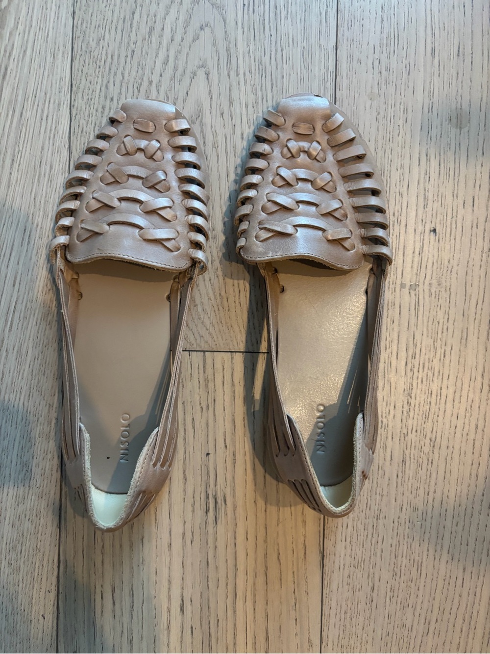 Nisolo Braided Leather Slip-On Flats in Nude Tan